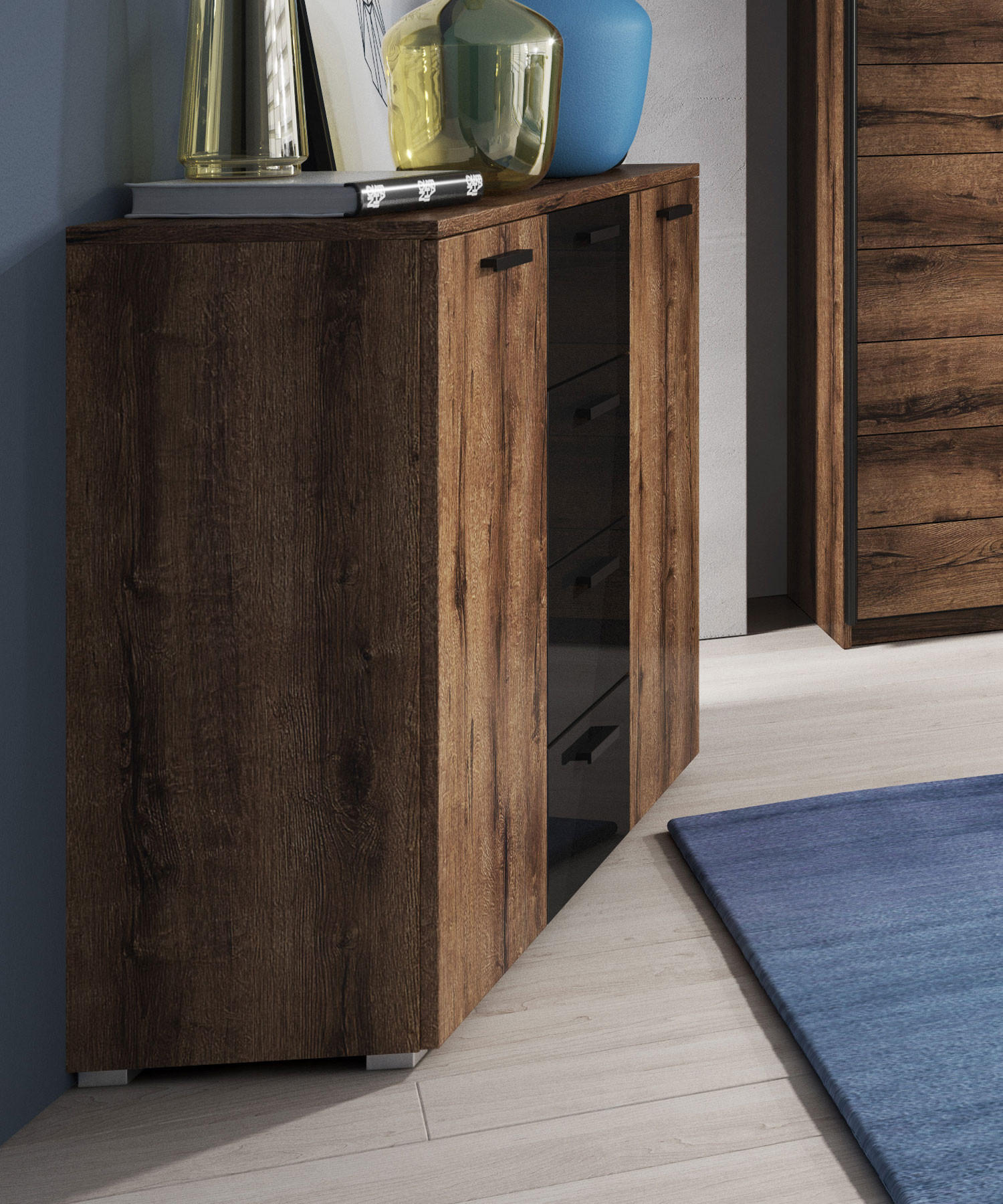 KOMMODE Granada Monastery Eiche / Schwarz Hochglanz 132 / 38 / 93 cm - Braun, Holz/Holzwerkstoff (132/93/38cm) - Feldmann-Wohnen