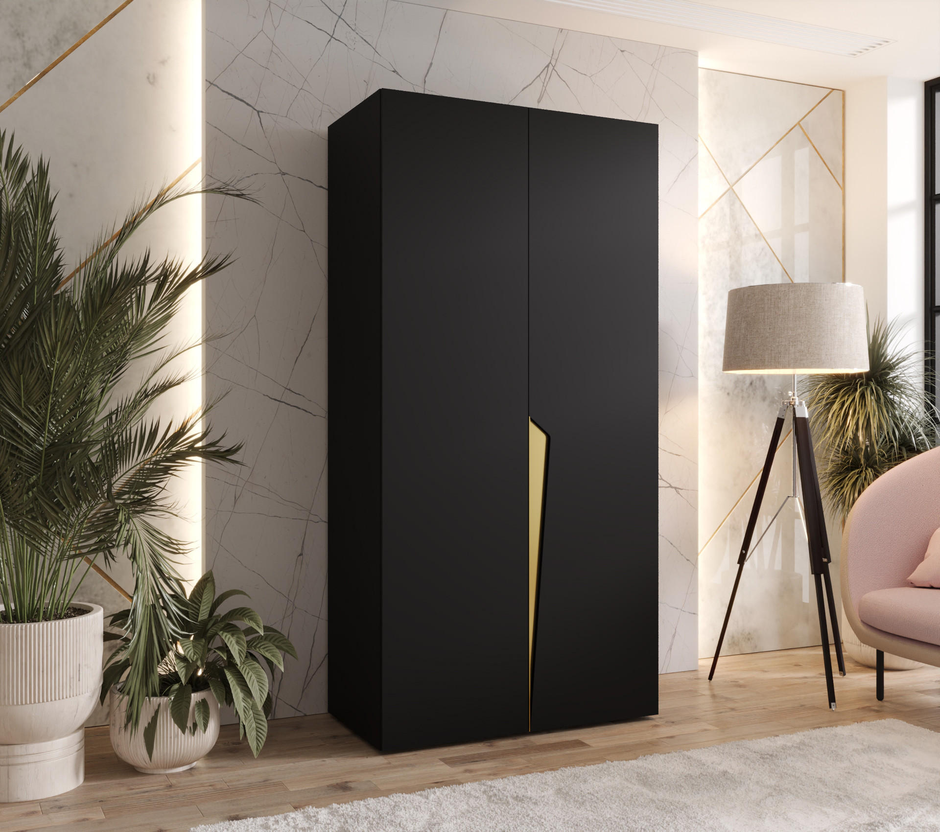 DREHTÜRENSCHRANK 202/100/52 2-türig - Goldfarben/Schwarz, Holz/Metall (100/202/52cm) - Abiks Möbel