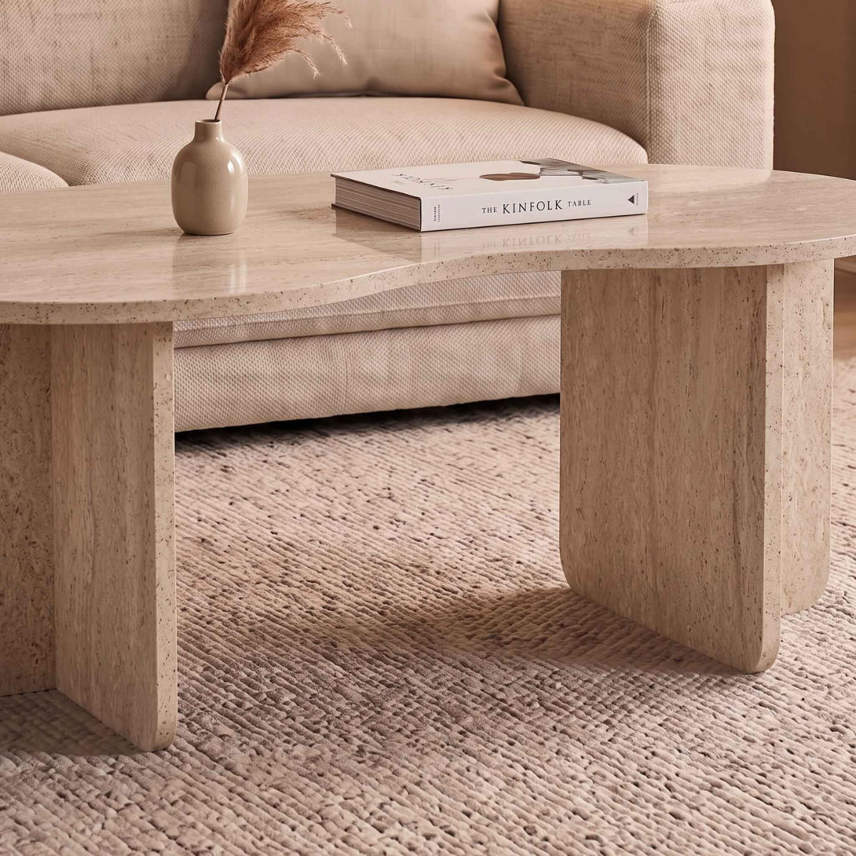 KONFERENČNÍ stolek s organickou deskou, délka 110 cm - MOSS - béžová, kompozitní dřevo (110/60/40cm) - Calicosy