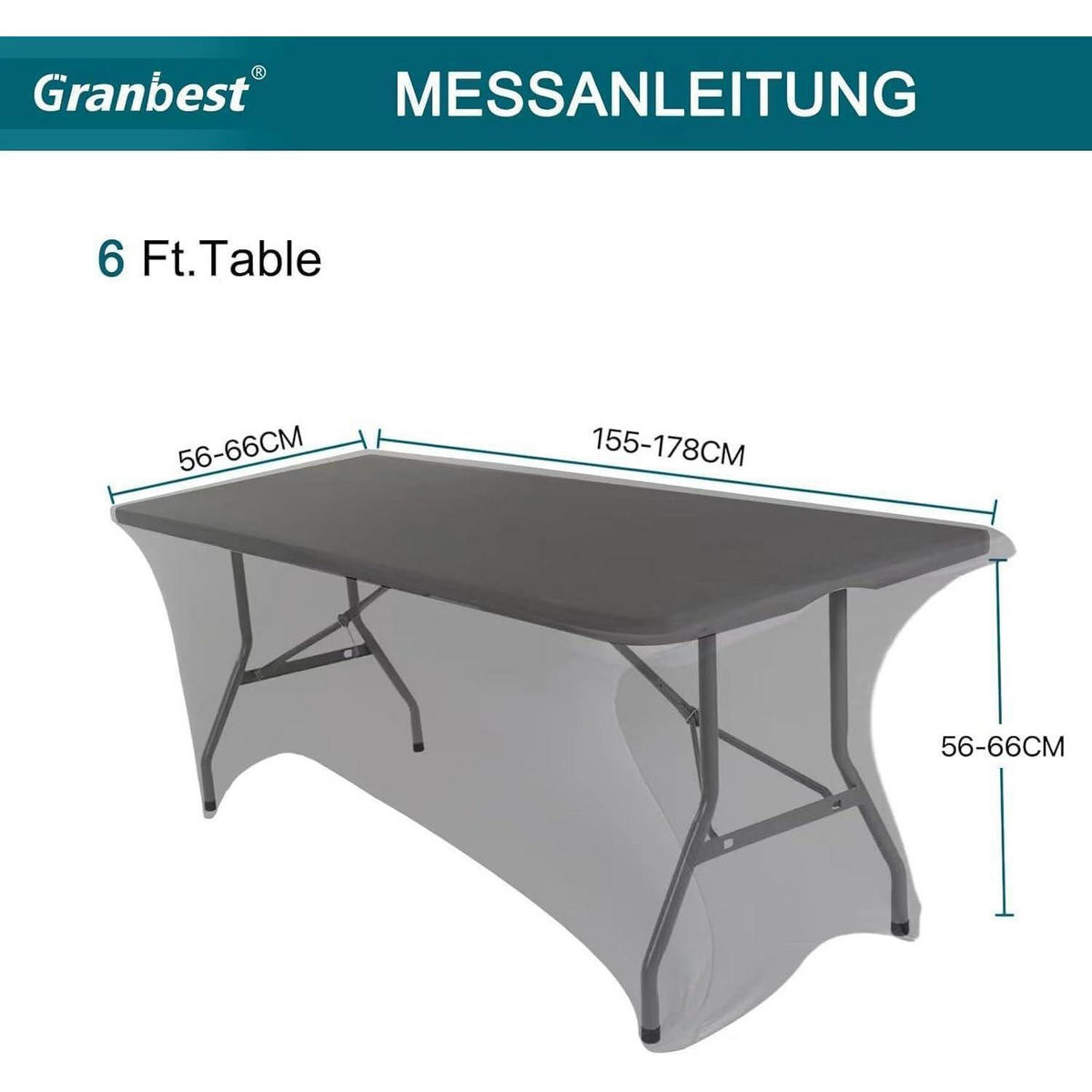 TISCHDECKE Spandex Grau 183 x 76 cm - Schwarz, Textil (183/76/1.5cm)