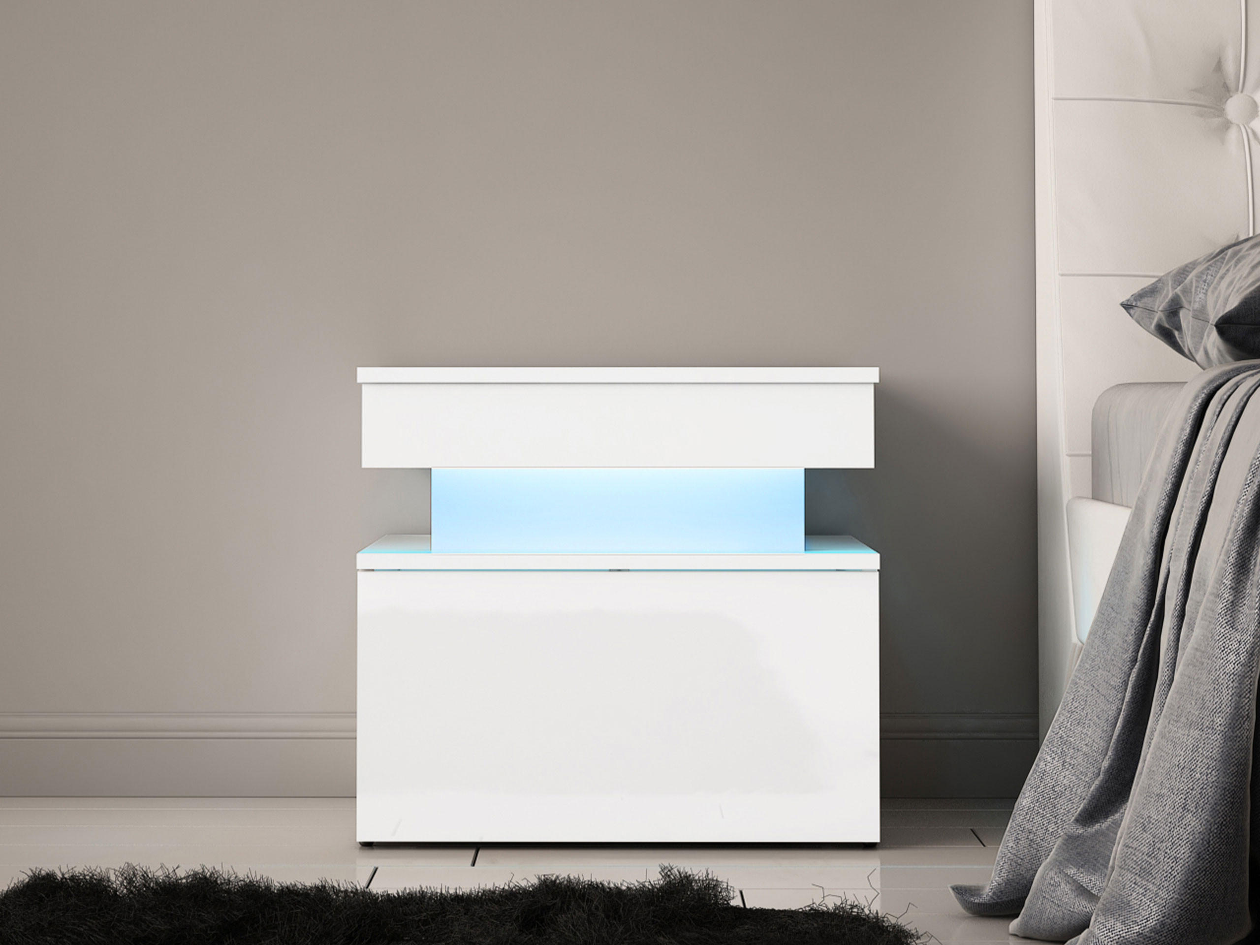 Thumbnail - Mirjan24 Nachttisch, Weiß, Holzwerkstoff, 1 Schubladen, Rechteckig,Rechteckig, 55x51x39 cm, Schlafzimmer, Nachttische