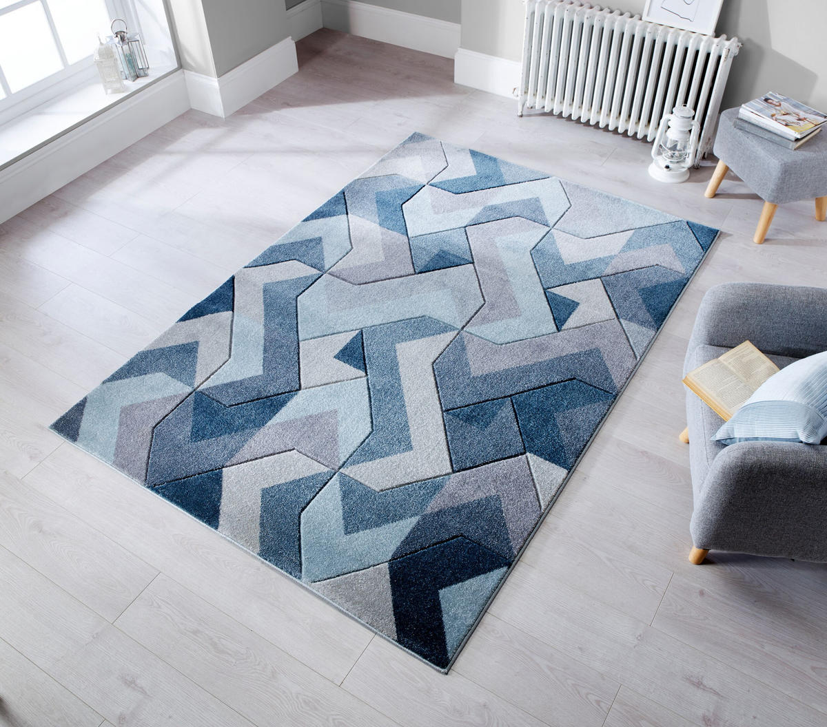 TEPPICH 3D-Relief-Design, handgeschnitzt NIDD RUTH, Blau 200x290 cm - Blau, Textil (200/290cm) - KADIMA DESIGN