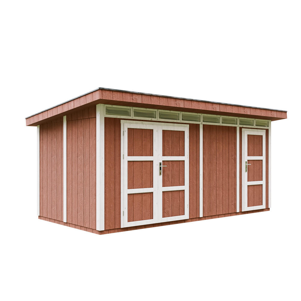 HOLZ-GARTHENHAUS Basis LP SmartSide 8.52 + 2.95 m² mit B530xL279xH237 cm - M905C - REDWOOD RED - Dunkelrot, Holz (530/237/279cm) - Timbela