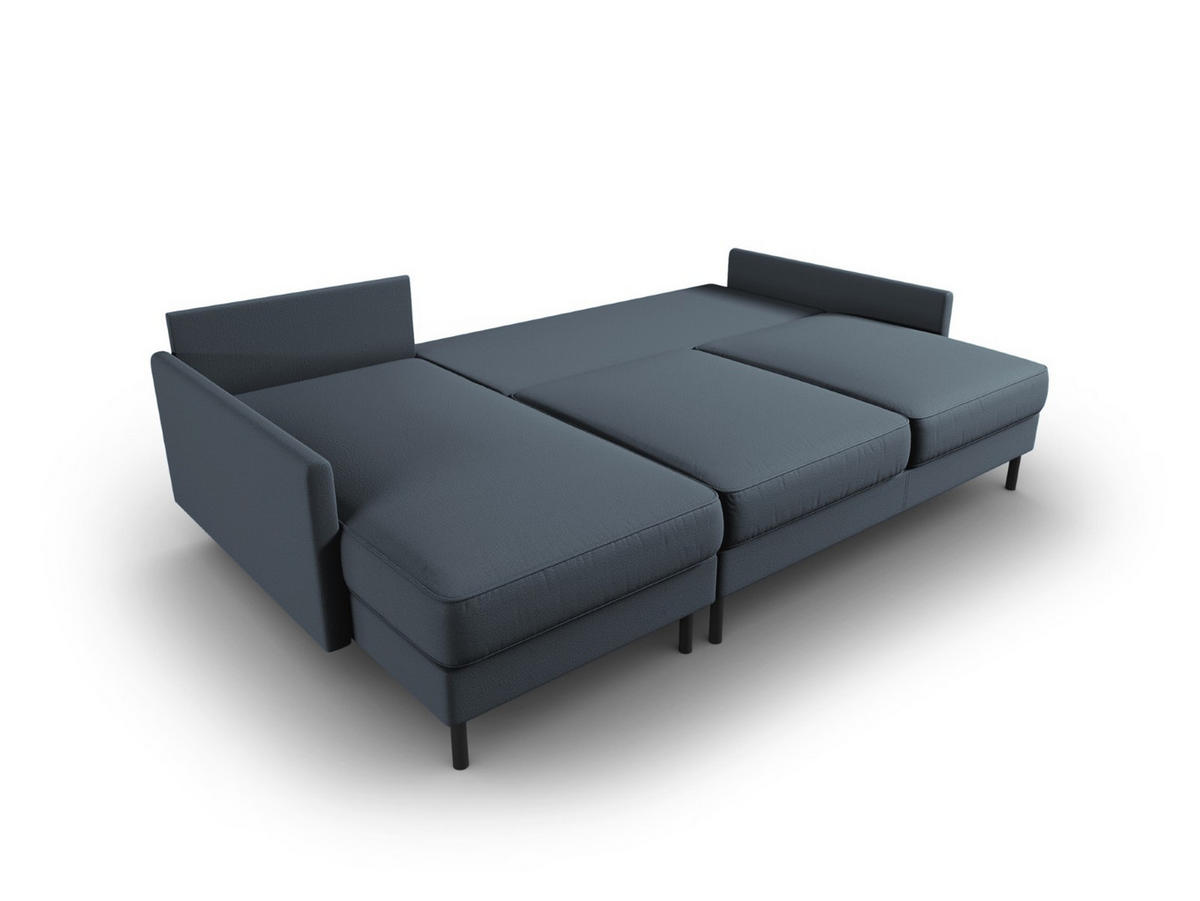 AUSKLAPPBARES-ECKSOFA links mit Container Scott aus strukturiertem Stoff blau 5 Sitzplätze - Blau, Textil (142/212cm) - Micadoni