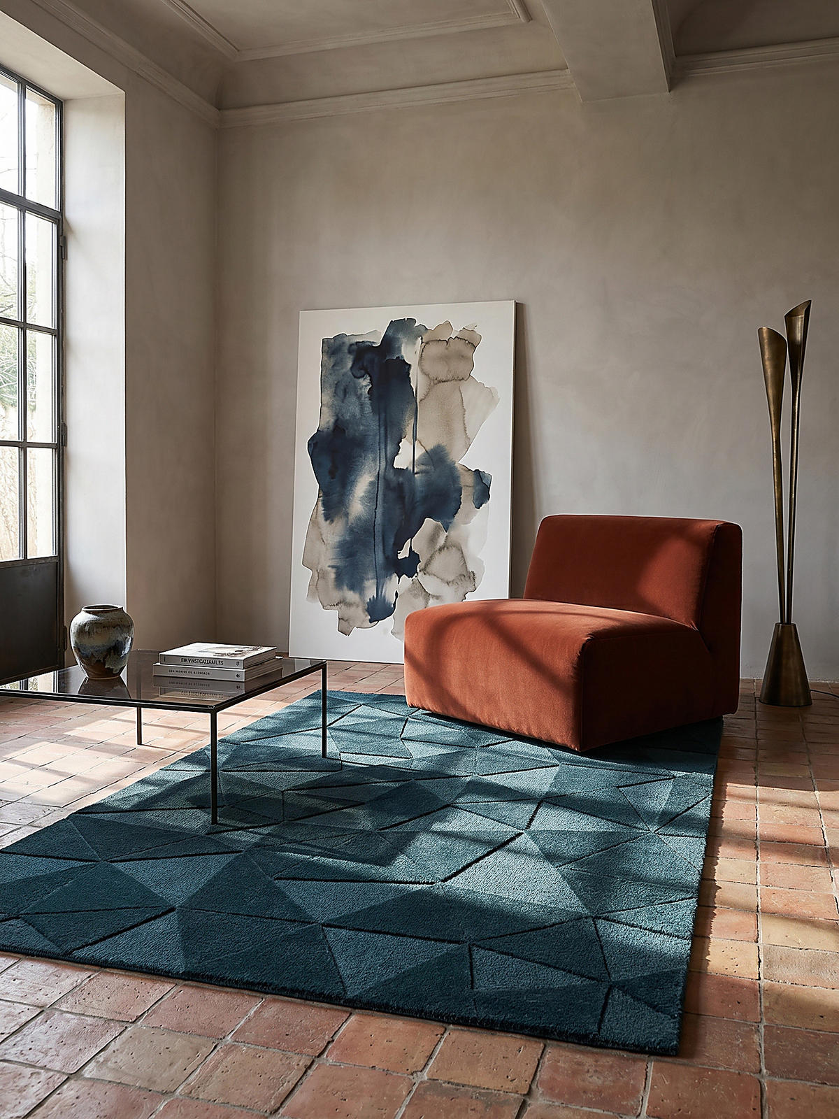 WOLLTEPPICH DEBEN, geometrisch, Petrol, 200 x 290 cm - Blau, Textil (290/200cm) - KADIMA DESIGN