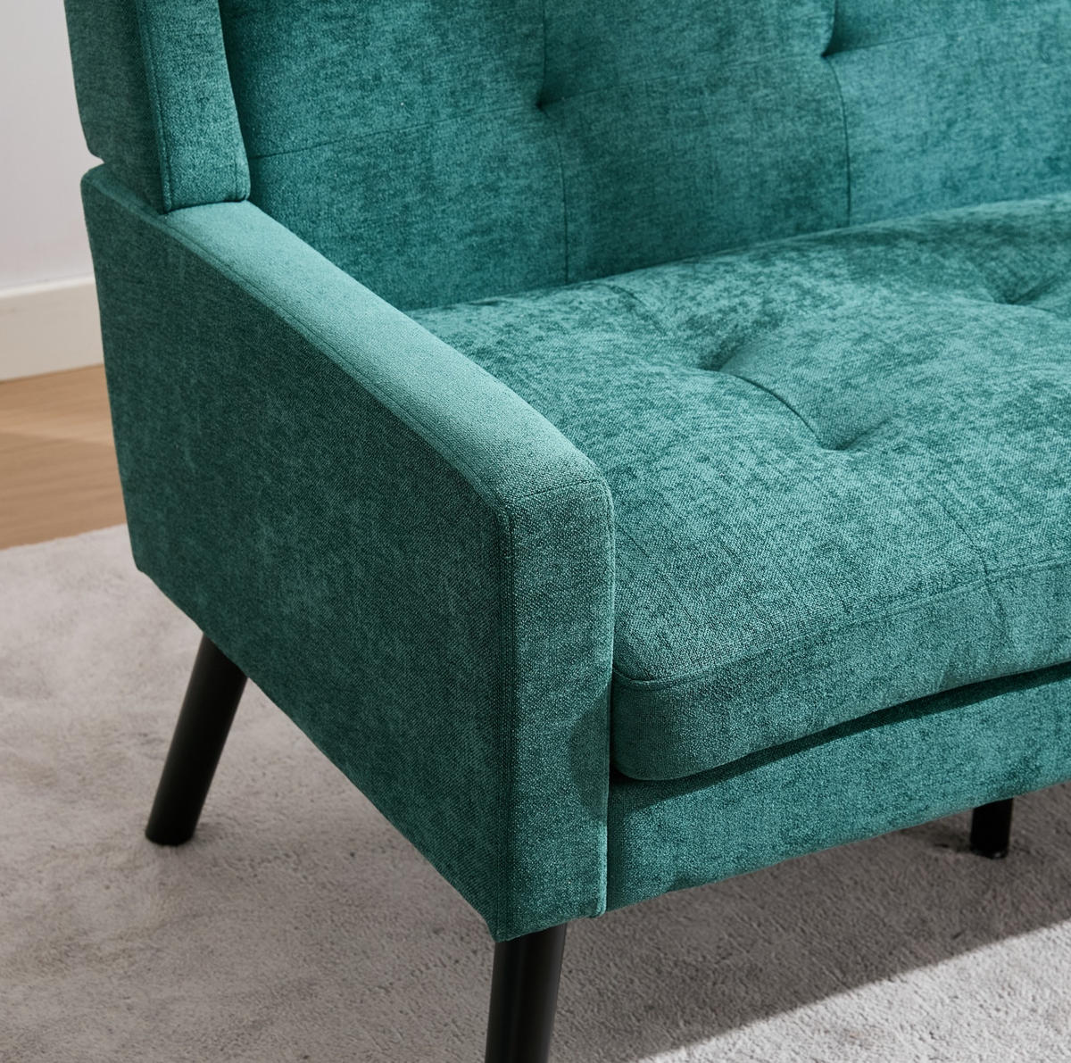 2-SITZER 120/75/88 cm Retro Grün aus Leinen mit Knopfpolsterung - Waldgrün, Textil (75/88/120cm) - OKMYHOME