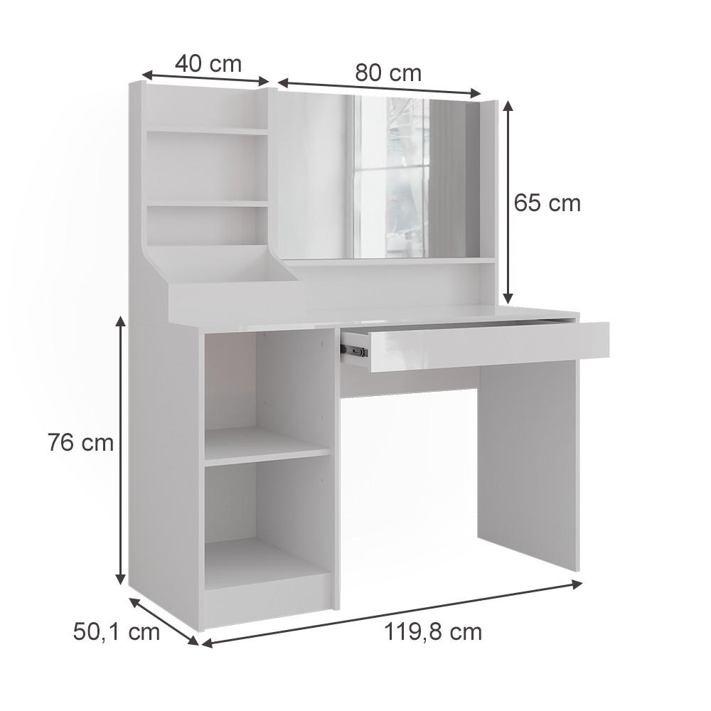 SCHMINKTISCH Sherry Weiß/Weiß Hochglanz 119.8 cm 3 Teile - Weiß Hochglanz, Holzwerkstoff (119.8/76/50.1cm) - Vicco
