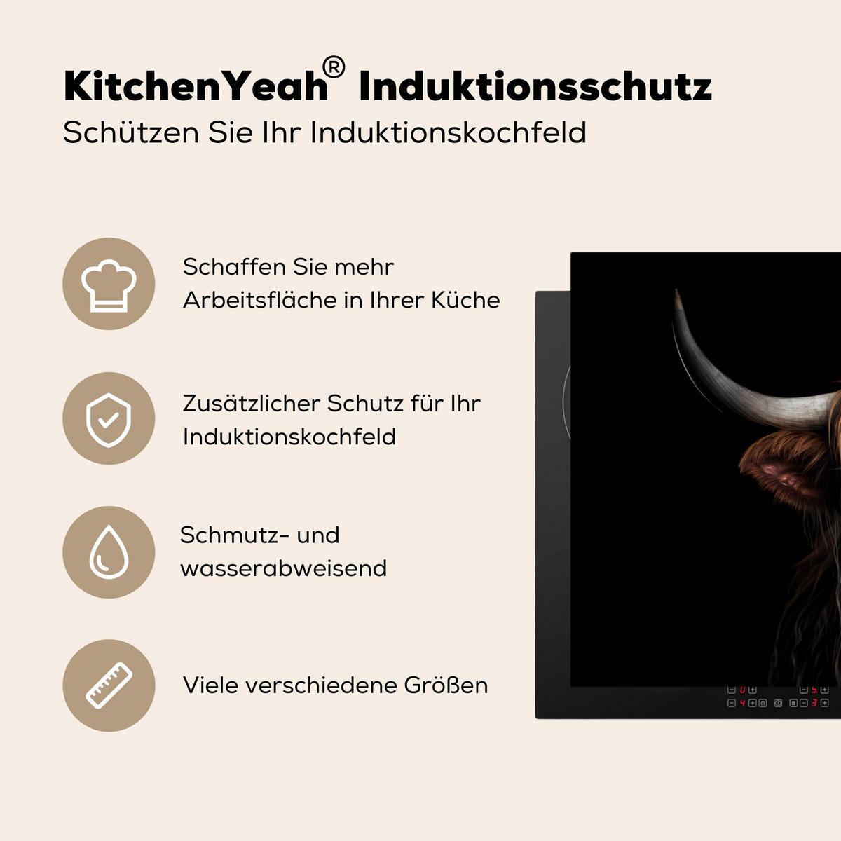 HERDABDECKPLATTE Schottischer Highlander - Porträt - Schwarz - Tier 90x52 cm - Braun, Kunststoff (90/0.2/52cm) - MuchoWow