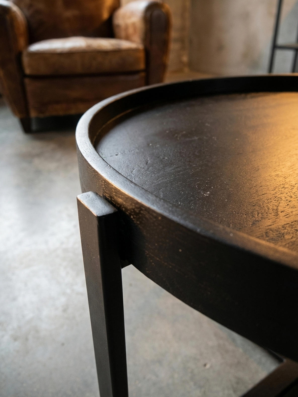 COUCHTISCH Schwarz Mango Massivholz Metall, Rund mit erhöhtem Rand, 60x60x35 cm - Schwarz, Holz/Metall (60/60/35cm) - KADIMA DESIGN