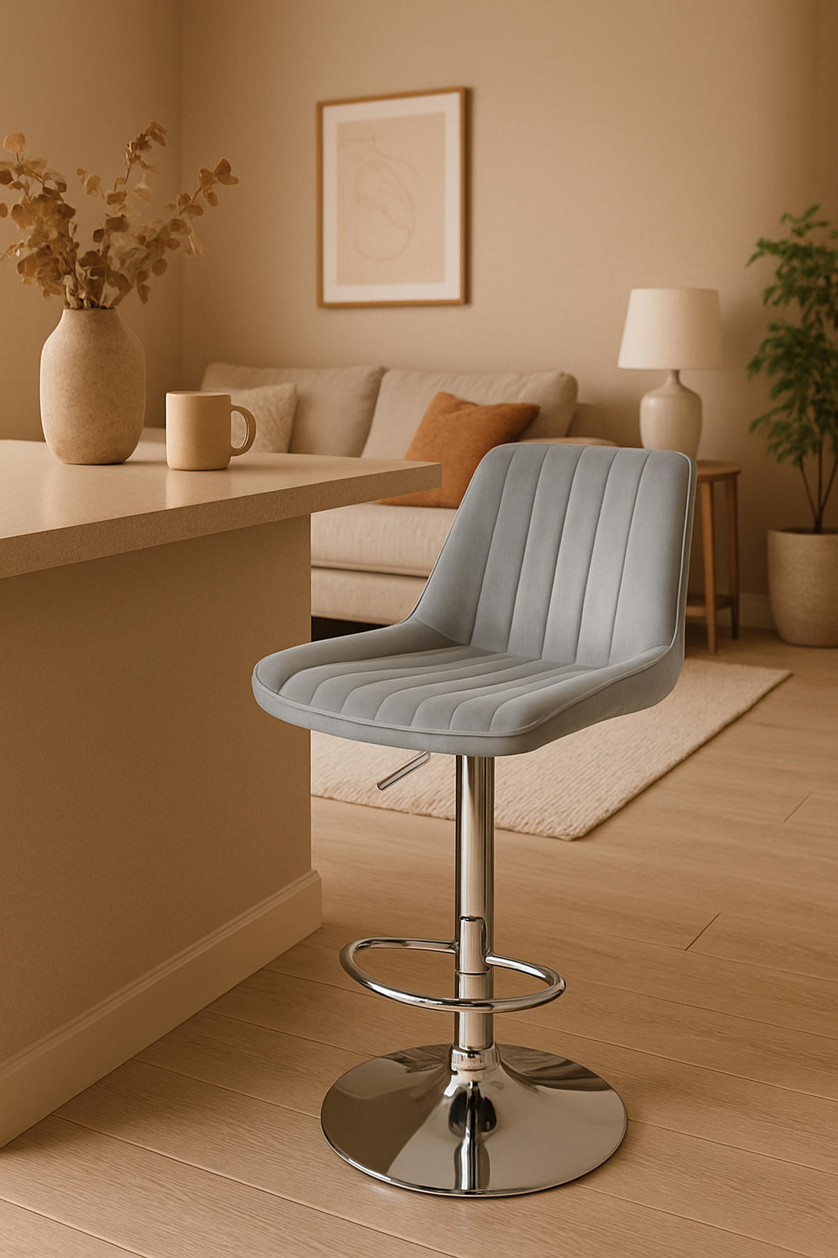 BARHOCKER Tolor Samt chrom grau - Chromfarben/Grau, Textil/Metall (49.5/112/50cm) - TPFLiving