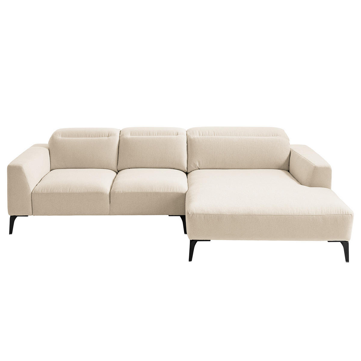 ECKSOFA mit Longchair - Beige/Schwarz, Textil/Metall (265/180cm) - home24