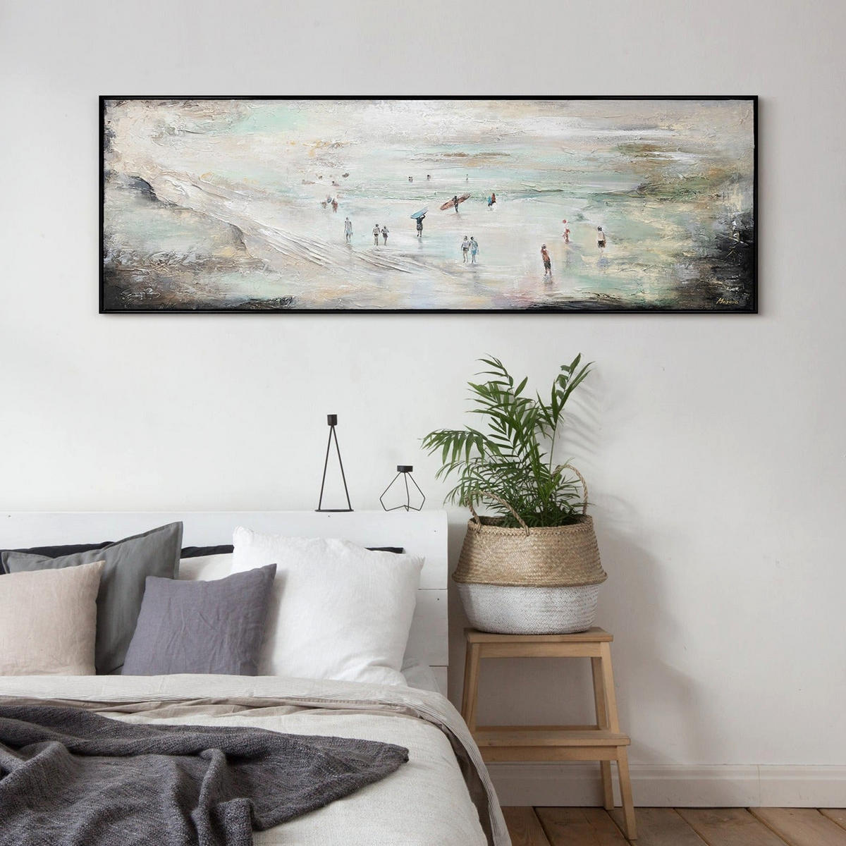 GEMÄLDE Wellenreiten Schattenfugenrahmen Schwarz 150x50 cm - Schwarz, Holz (150/50cm) - YS-art gallery