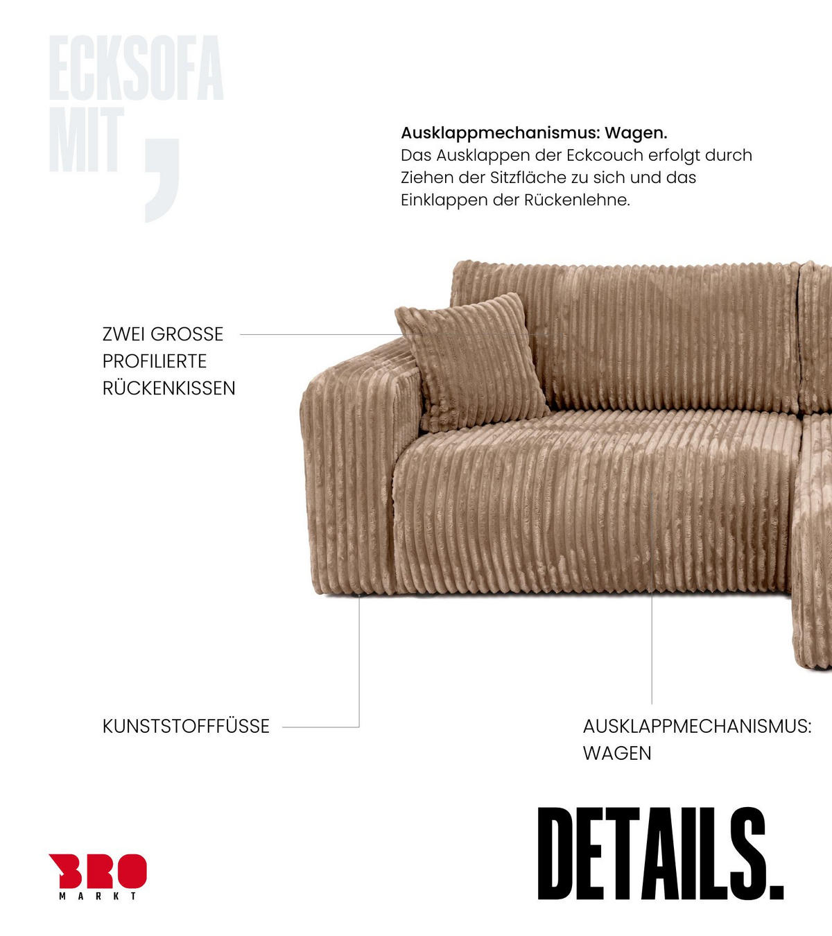ECKSOFA mit Schlaffunktion TILIO Braun - Braun, Textil (244/148cm) - Bromarkt