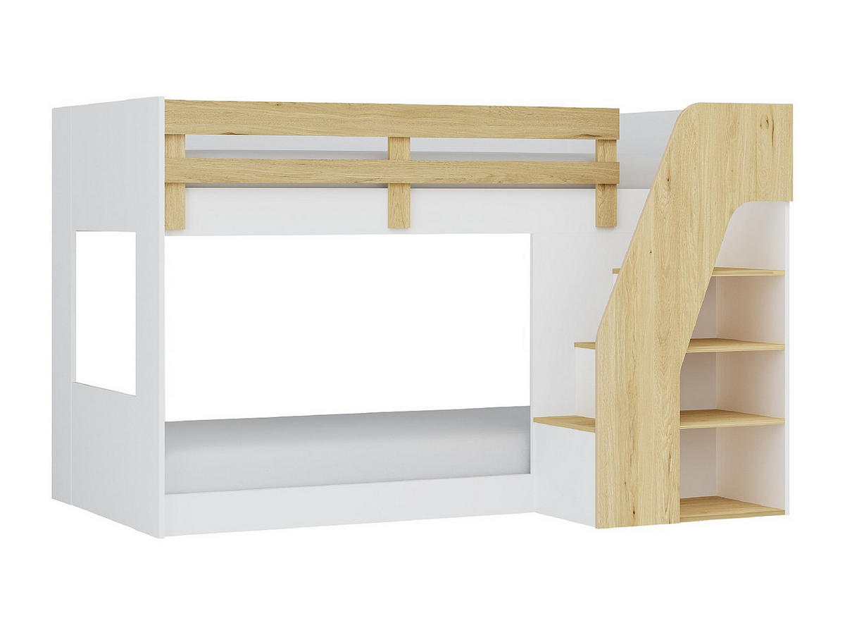 ETAGENBETT - 2 Personen - Holz, Platte - Naturfarben Hell, Weiß - - Naturfarben/Weiß, Holz (90/190cm) - Vente-Unique