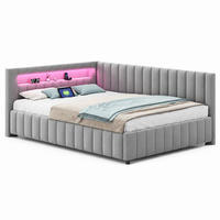 POLSTERBETT 140/200 cm aus Samt mit LED-Licht und USB, Grau - Grau, Textil (140/200cm) - OKMYHOME