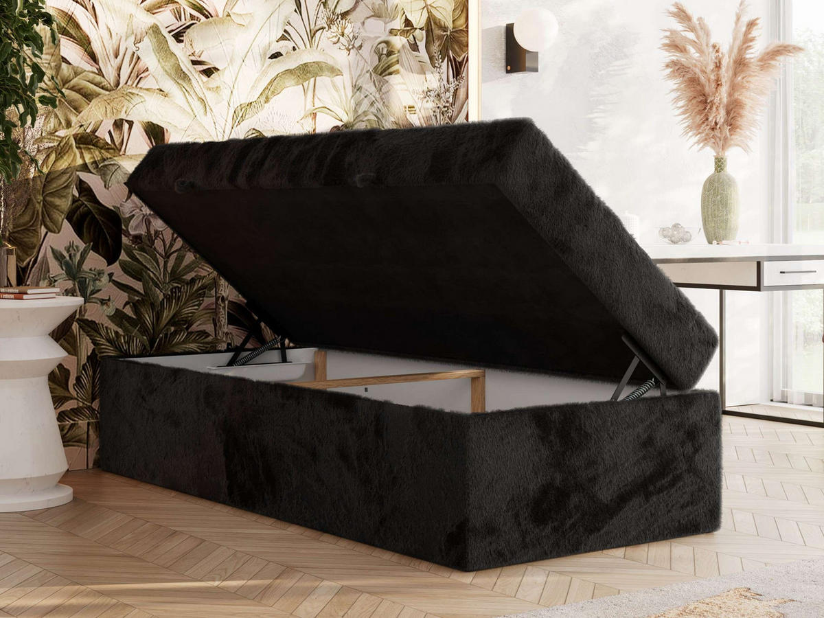 BOXBETT ZERO 90/200 - Schwarz Plüsch - H3 - Topper Visco - Schwarz, Textil (90/200cm) - MKS