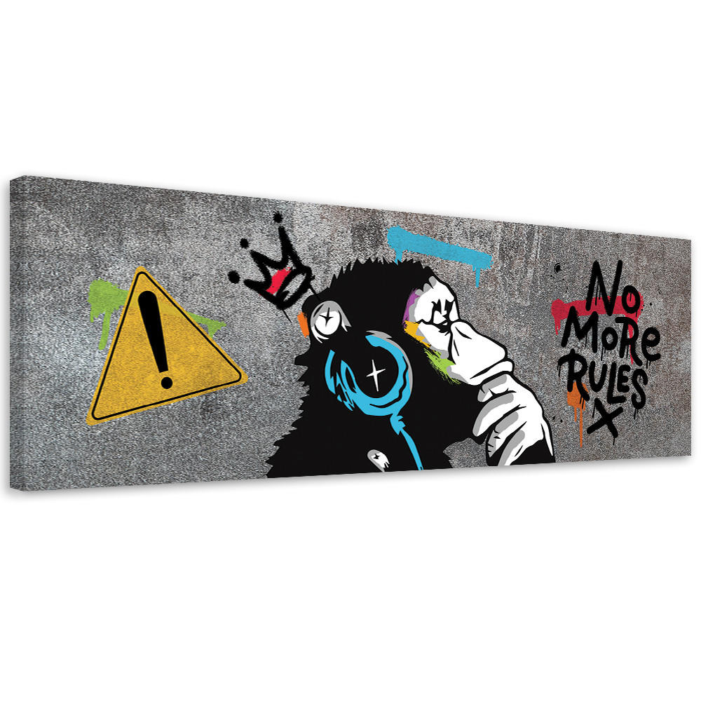 WANDBILD banksy dj monkey - Grau, Textil (90/30cm) - Feeby