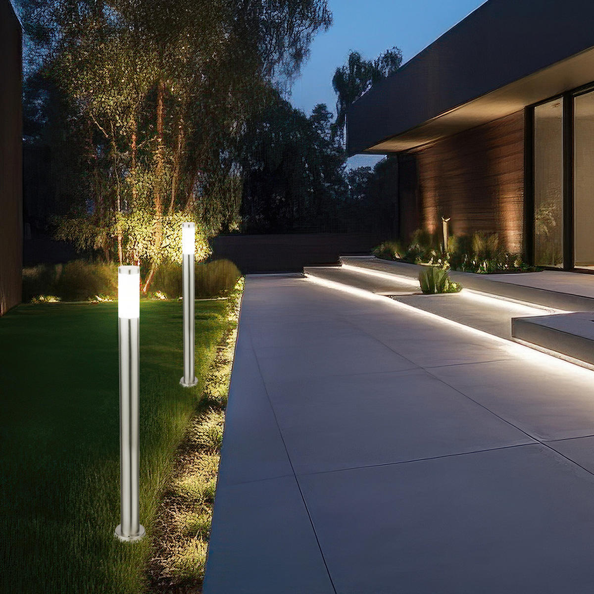 LED STEHLEUCHTE Edelstahl Silber opal 4er Set - Silberfarben, Metall (7.6/7.6/80cm) - Globo Lighting