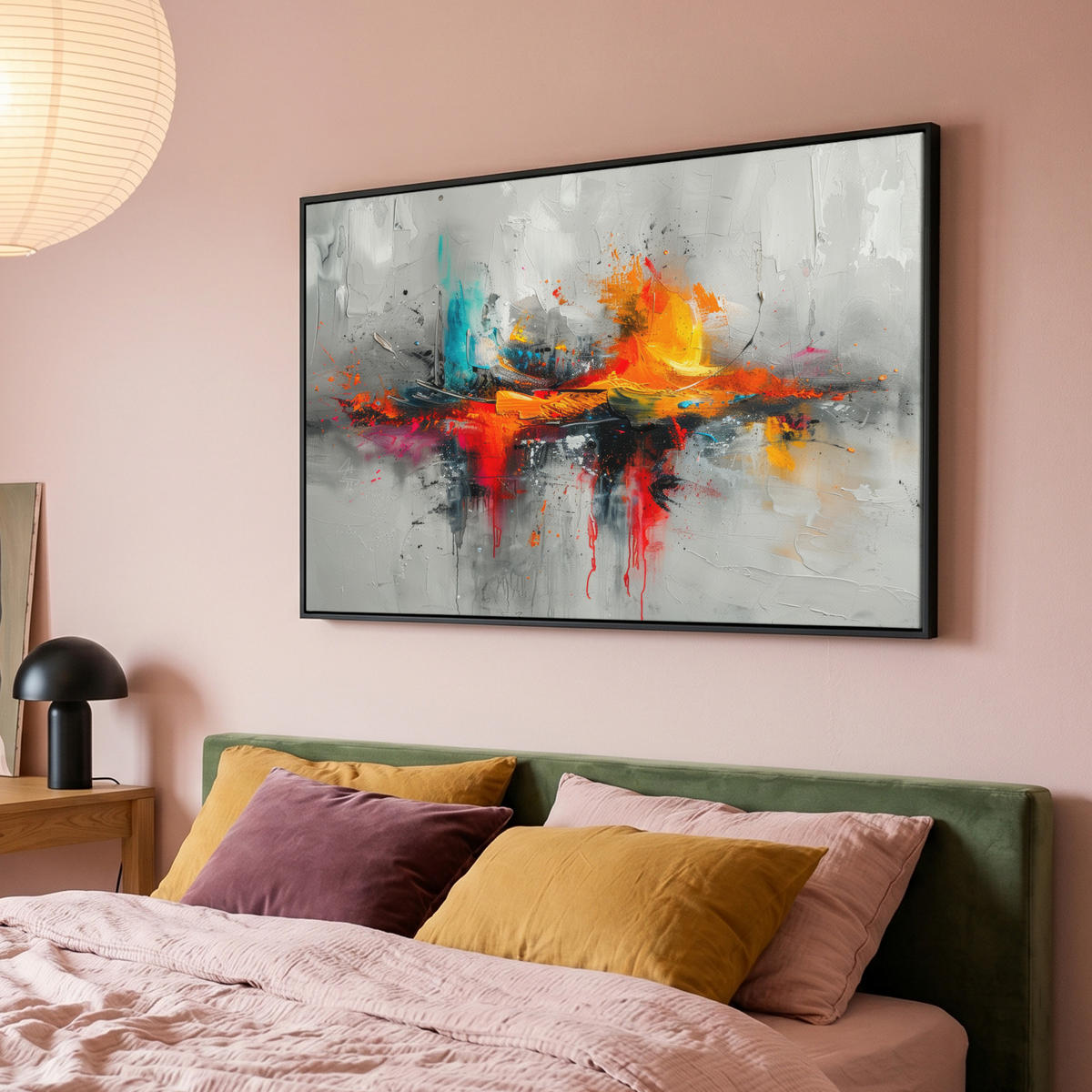 LEINWAND Bilder mit Rahmen - Moderne Kunst - Orange - Grau - Abstrakt - 120x80 - Hellgrau, Textil (120/80cm) - MuchoWow