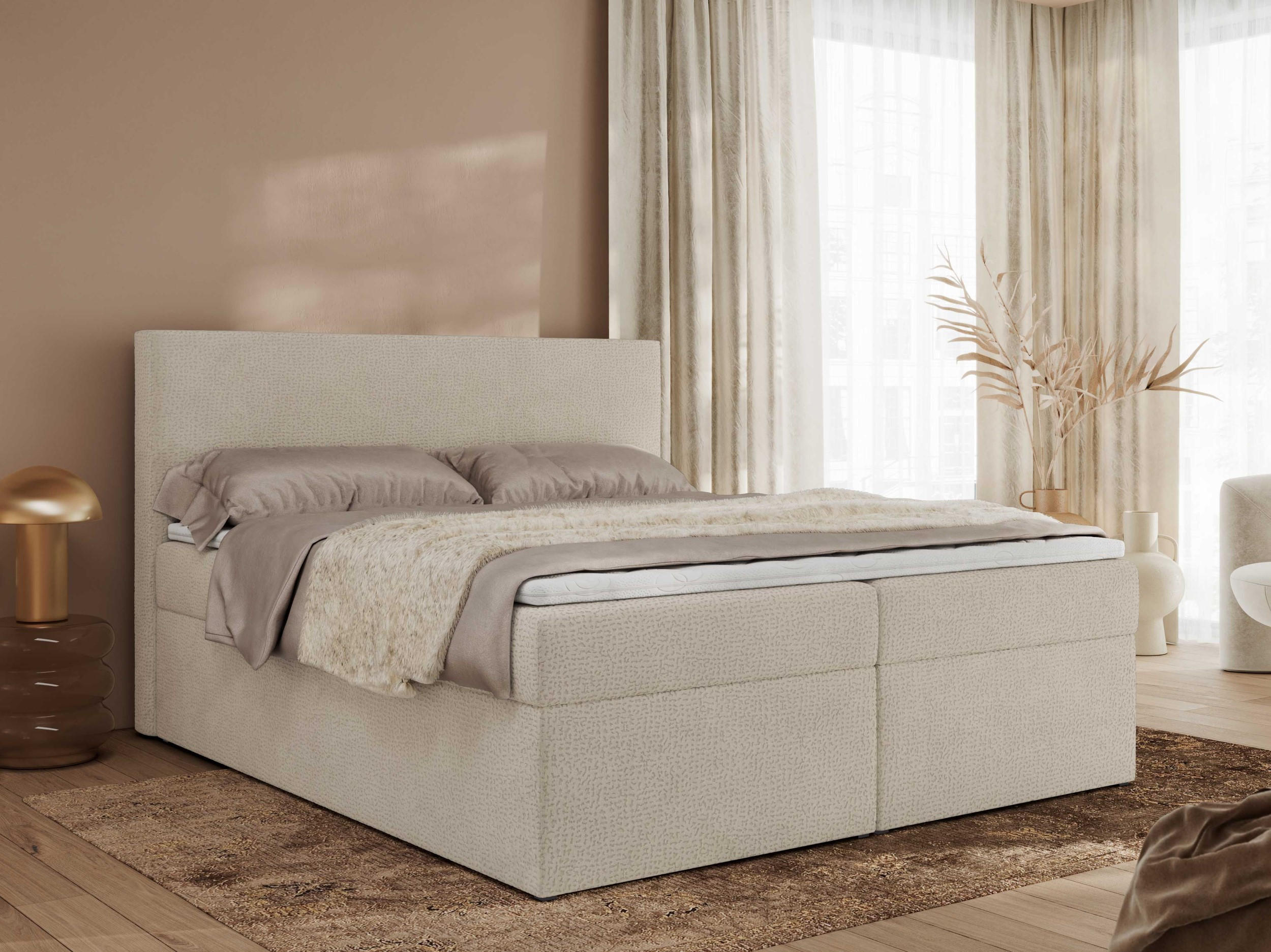 BOXBETT JAGUAR 160/200 - Beige Struktur - H4 - Beige, Holz/Textil (160/200cm) - MKS
