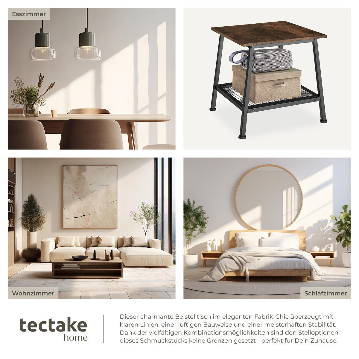 BEISTELLTISCH Bedford,45,5 x 45 x 47 cm,Industrial Holz dunkel, rustikal - Rostfarben, Holz (45.5/45/47cm) - tectake