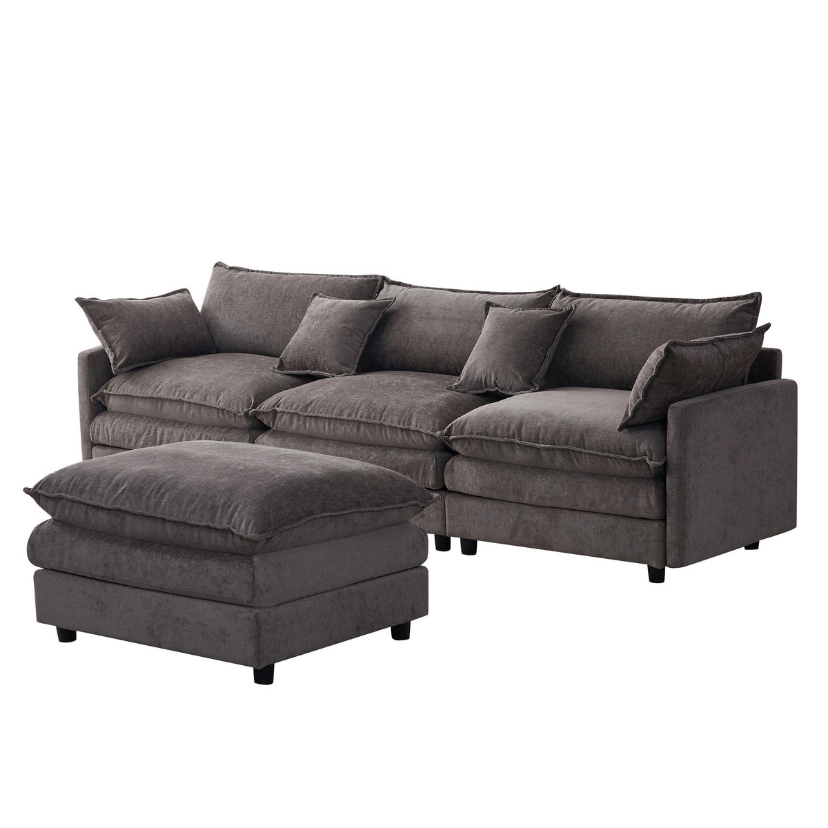 ECKSOFA 267/154/85 cm Grau mit Chaiselongue und Hocker - Grau, Textil (267/154cm) - Oxeza
