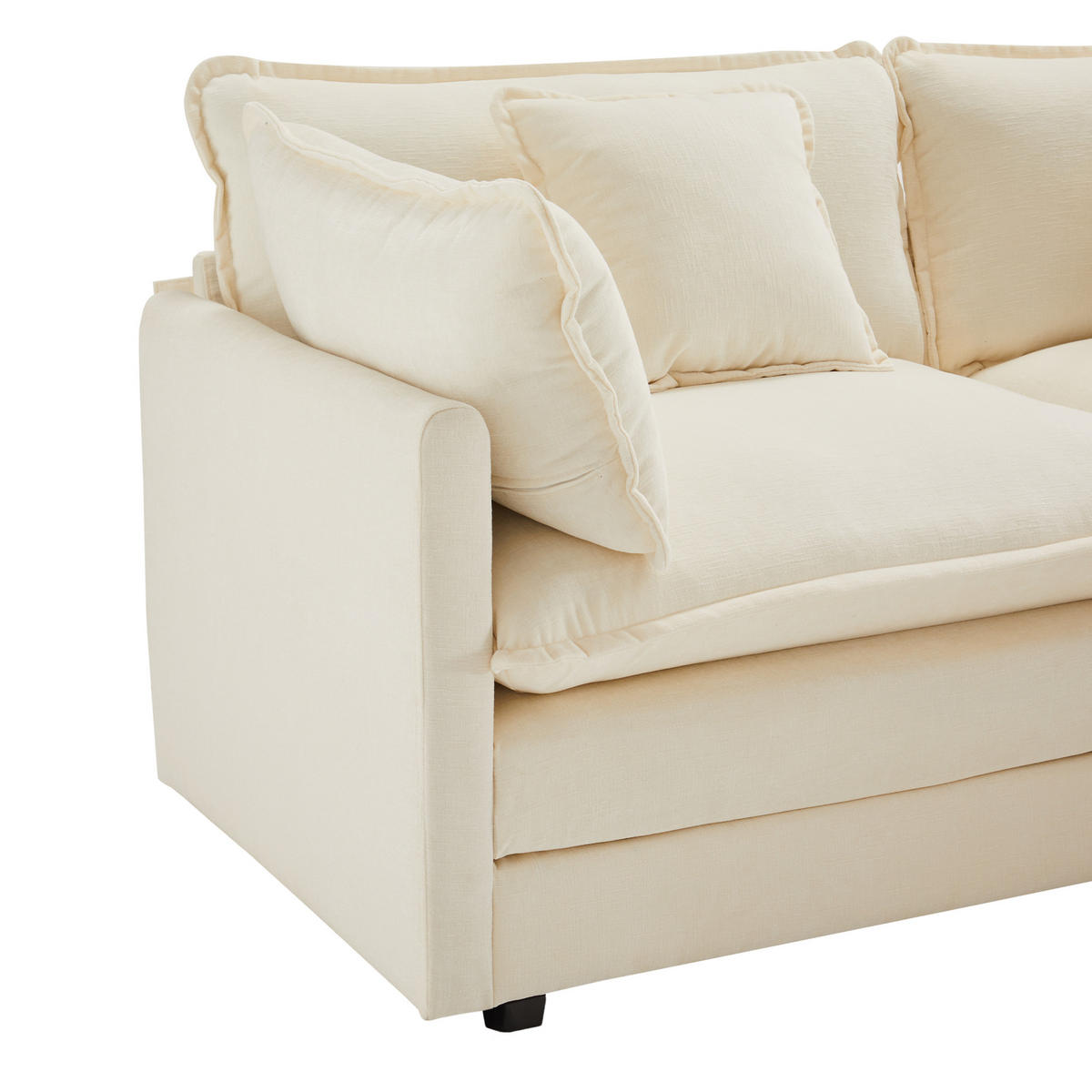 3-SITZER ECKSOFA Chenille Beige mit Kissen und Hocker - Beige, Holzwerkstoff/Kunststoff (283/147cm) - WISHDOR