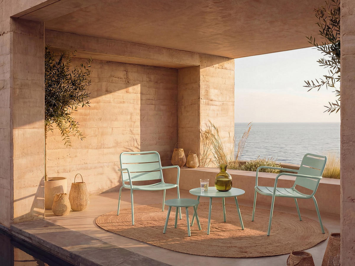 GARTENSITZGRUPPE im Set - 2 Personen-Sitzer - Metall - Mandelgrün - - Grün, Metall - Vente-Unique