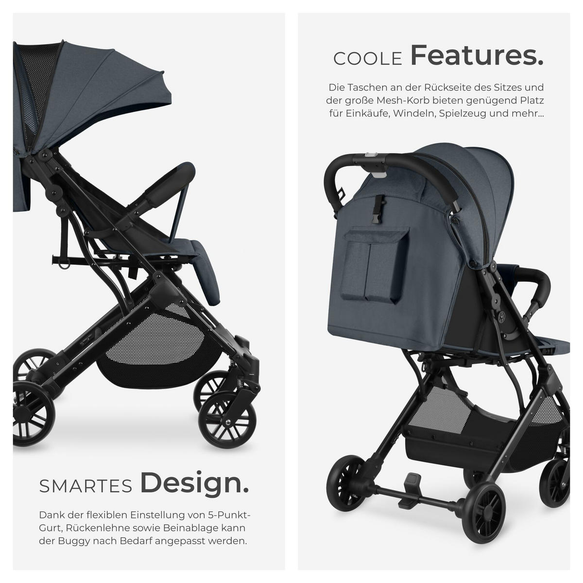 BUGGY-KINDERWAGEN Finn,für 0 bis 36 Monate geeignet, Belastbarkeit 15 kg,anthrazit - Anthrazit, Textil (95/51/105cm) - tectake