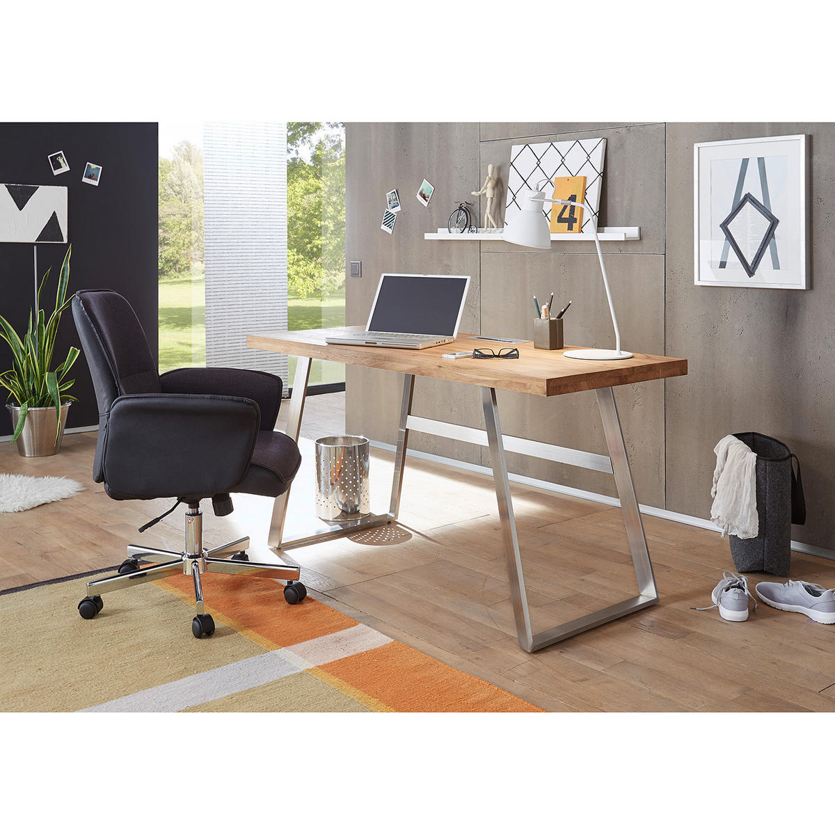 SCHREIBTISCH - Eichefarben, Holz/Metall (60/140/75cm) - home24