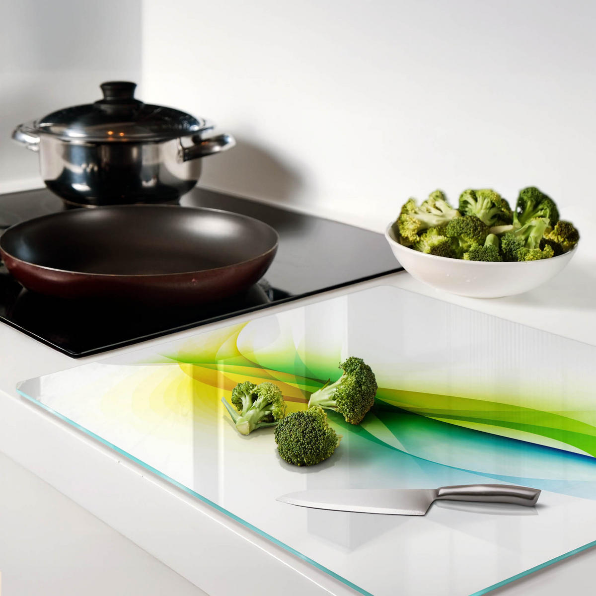 GLASPLATTE 60x52 cm Abstrakte Wellen - Multicolor, Glas (60/0.4/52cm) - TULUP