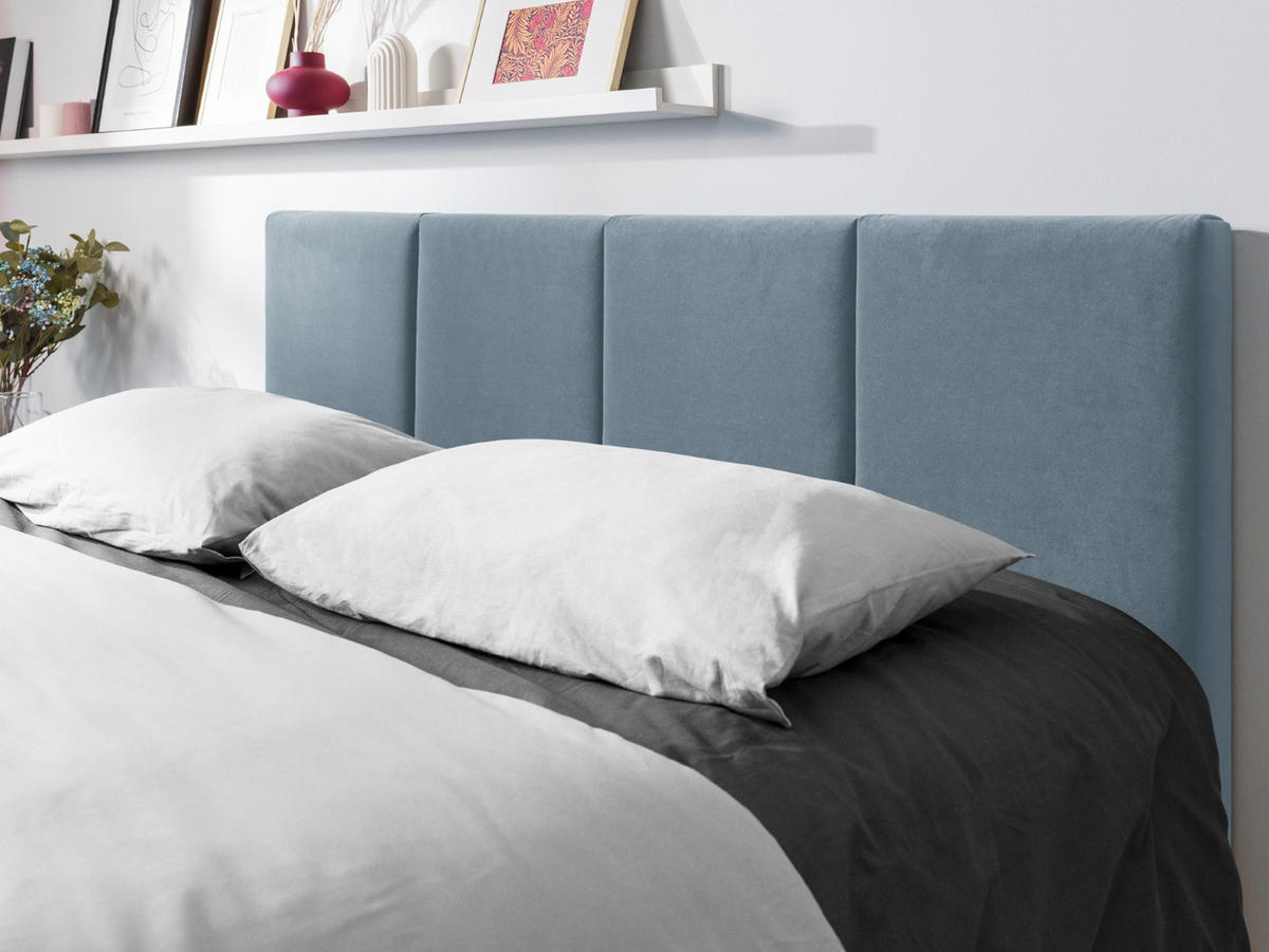 BETT mit Bettkasten und Kopfteil Pyla aus Samt blau 140x200cm - Hellblau, Textil (140/200cm) - Micadoni