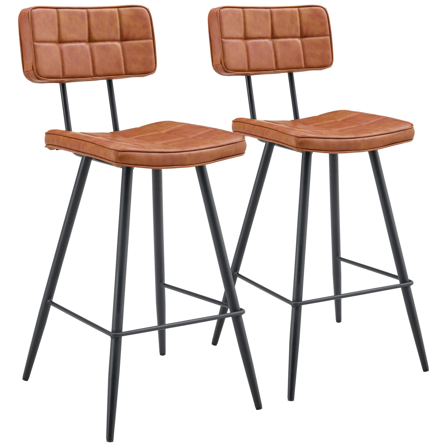 BARHOCKER Fernand Cognacfarben 2er-Set - Orange, Leder (43/95/56cm) - Happy Garden