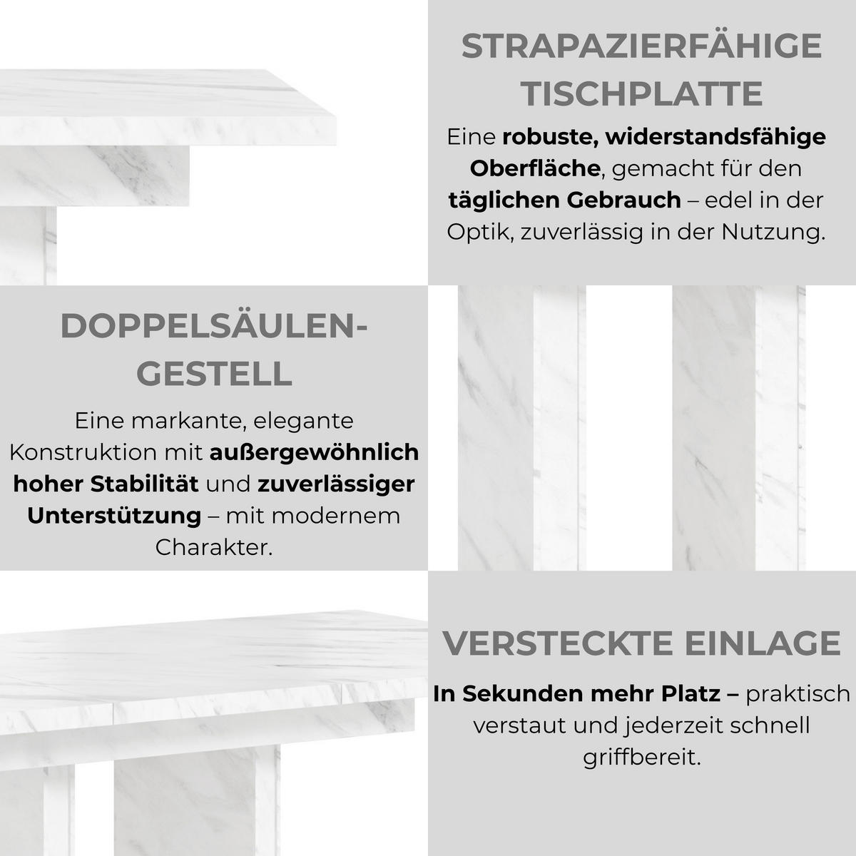 ROZKLADACÍ jedálenský stôl, biely, dekor mramoru - biela s vysokým leskom, kompozitné drevo (80/160/75cm) - Home Collective