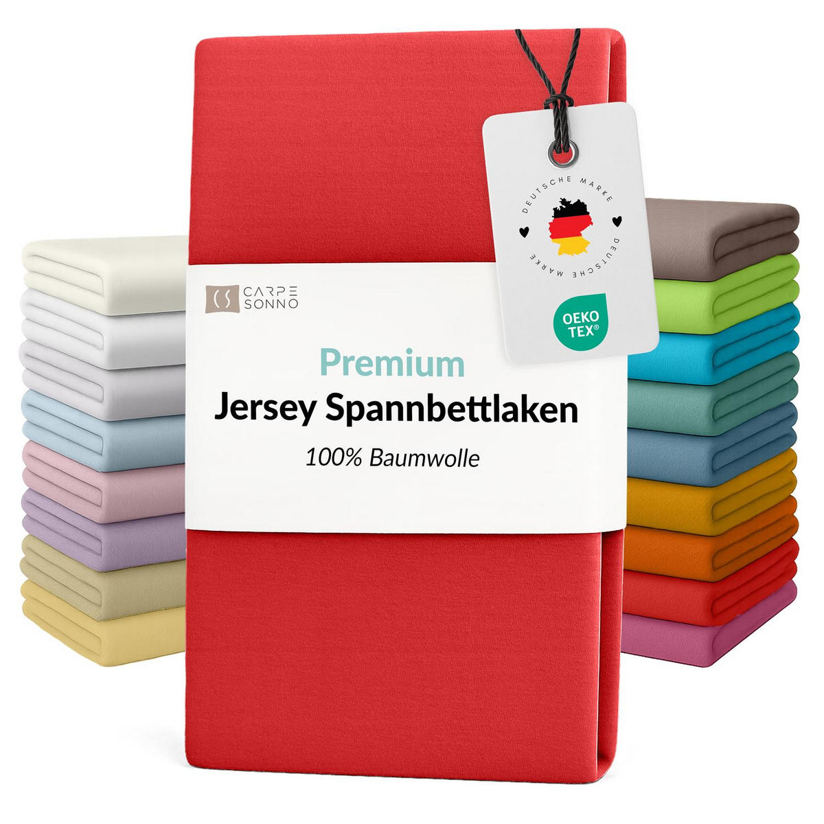 JERSEY-SPANNBETTTUCH 90x200 - 100x200 Große Bettlaken aus 100% Baumwolle, Spannbettlaken Laken Uni Rot - Rot, Textil (100/200cm) - Carpe Sonno