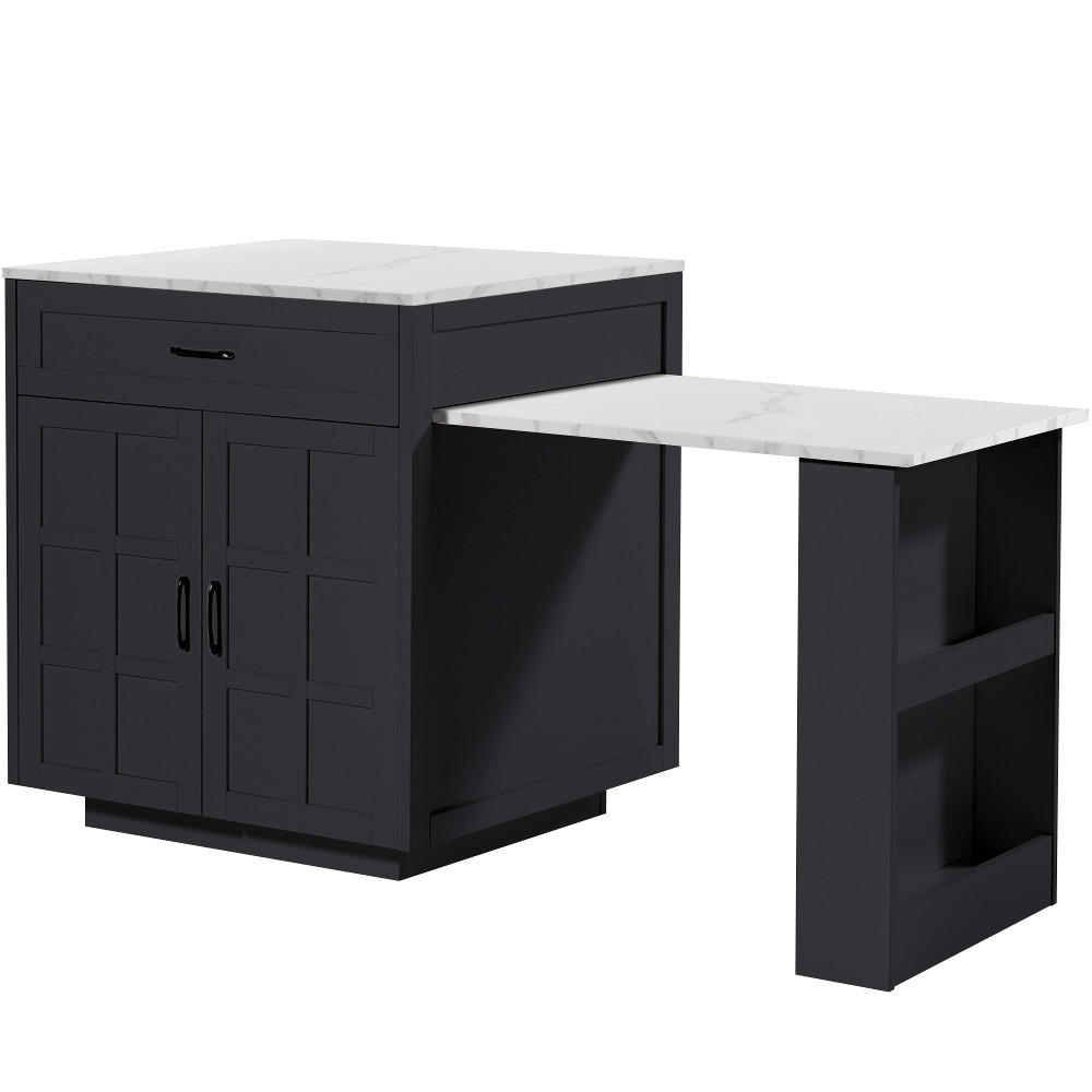 KÜCHENINSEL AUSZIEHBARER BARTISCH mit Stauraum, MDF Schwarz, für 2-6 Personen, 133-202/70/93,5 cm - Schwarz, Kunststoff (70/93.5/202cm) - Rolipo