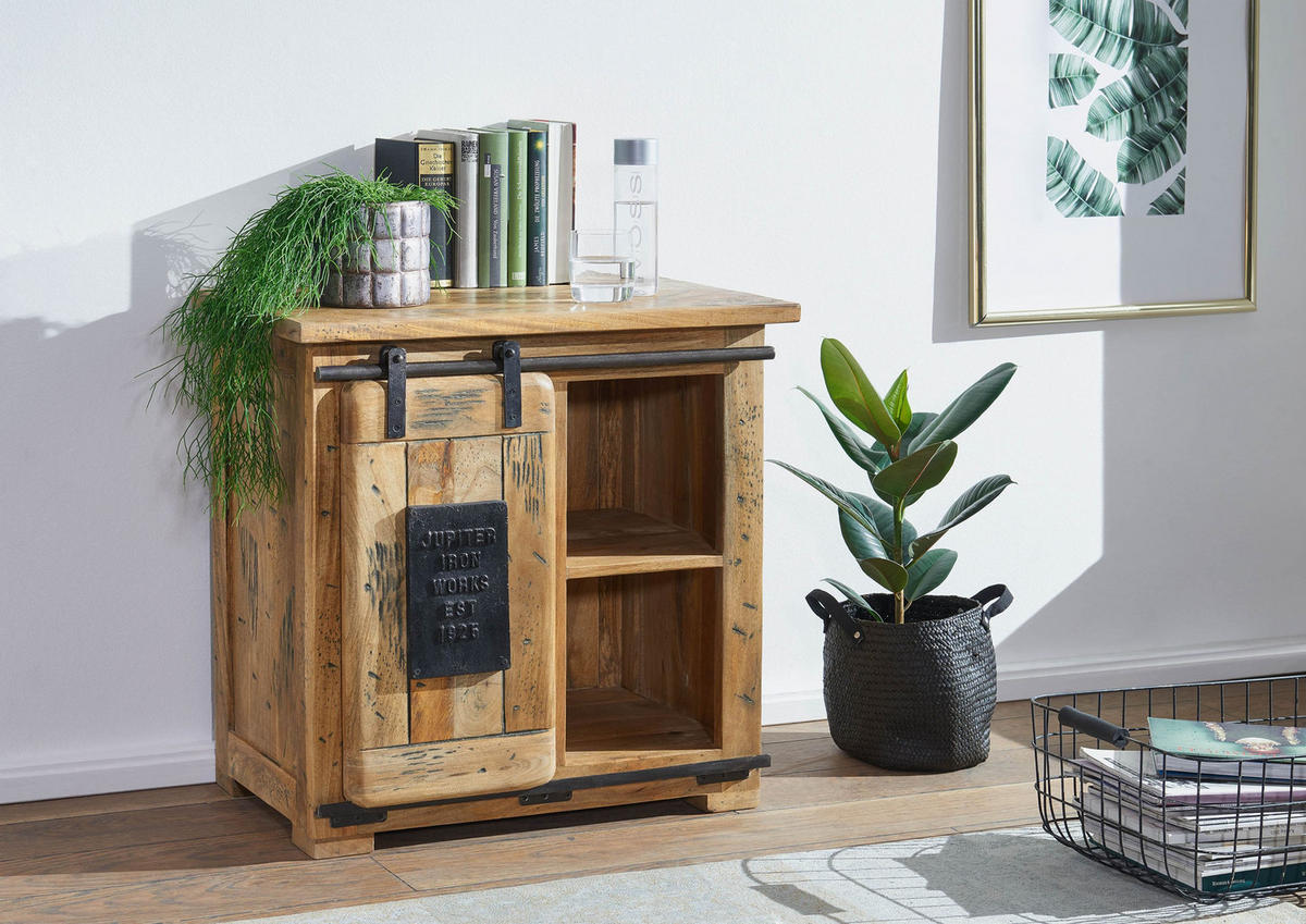 KOMMODE Mango 70x45x70 natur lackiert RAILWAY #123 - Naturfarben, Holz (70/70/45cm) - Massivmoebel24