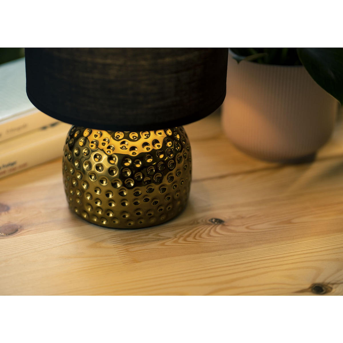 TISCHLAMPE FRAGI, Gold/Schwarz - Goldfarben/Schwarz, Keramik/Textil (21/21/30cm) - KONSIMO®