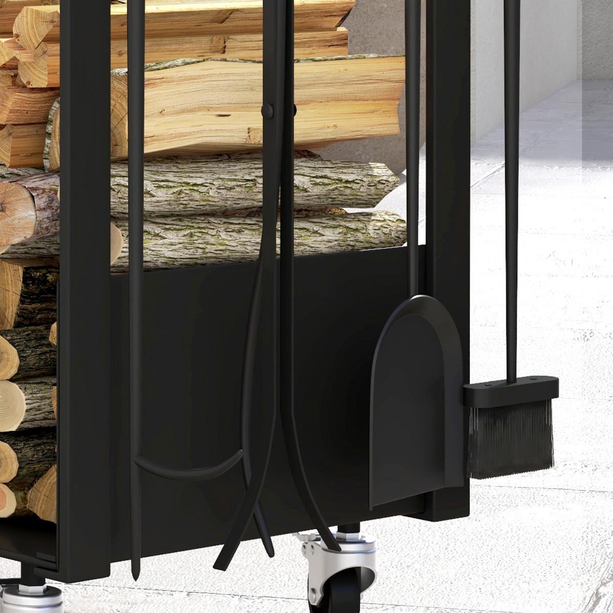 KAMINHOLZREGAL bis 60 kg - Schwarz, Metall (30/76/48cm) - Outsunny