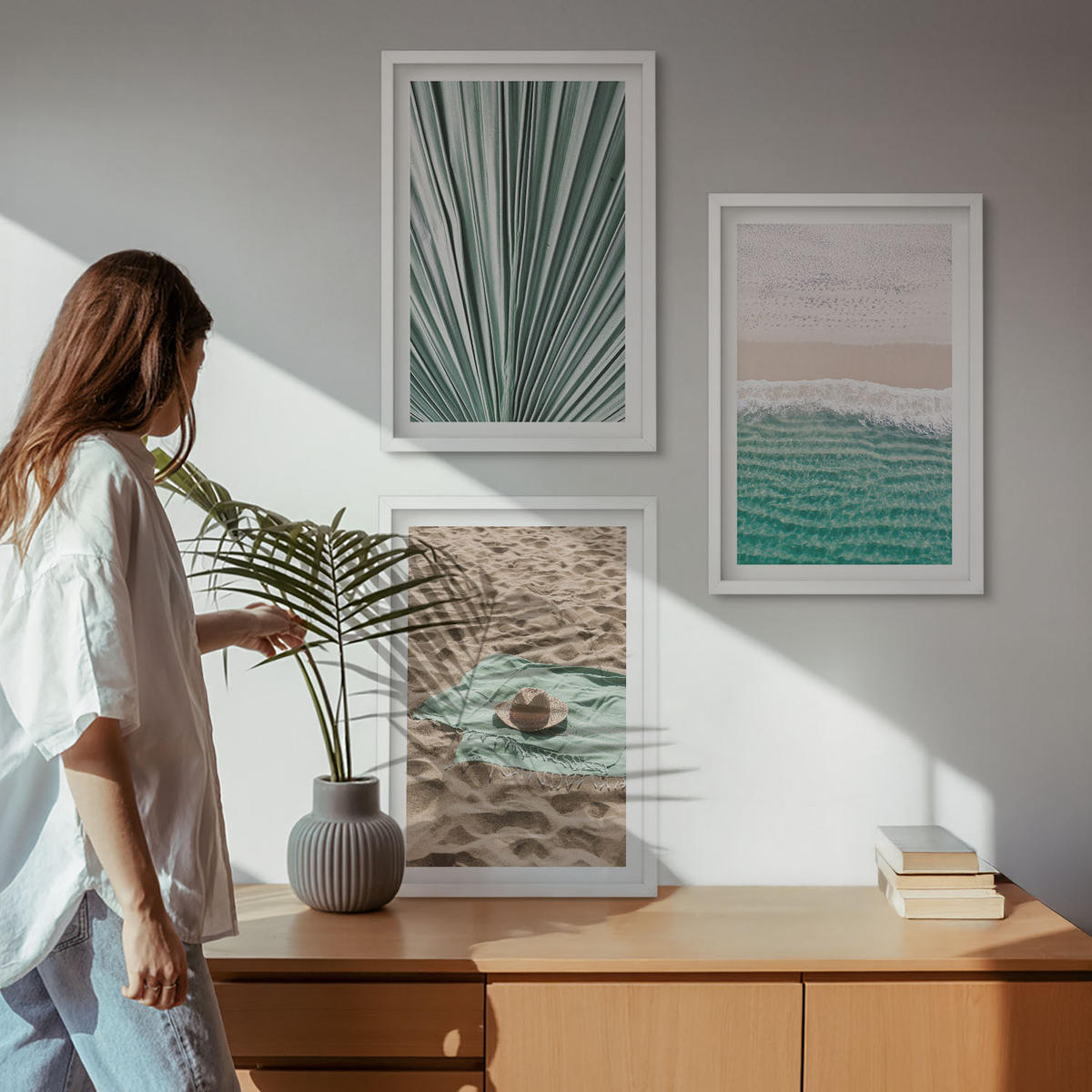 BILDER SET 3er Set - 40x60 cm Weißer Rahmen - Urlaubsblick Strand Meer - Weiß, Kunststoff (40/60cm) - TULUP