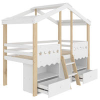 HOCHBETT 90/200 cm DE-04486 in Hausform mit 2 Schubladen und LED-Lichtleiste in Weiß/Natur - Weiß/Naturfarben, Holz/Holzwerkstoff (90/200cm) - ComfortXL