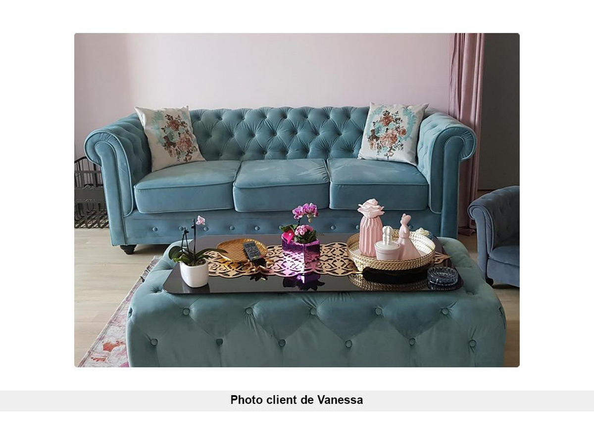 SOFA 3-Sitzer - Samt - Hellblau - CHESTERFIELD - Hellblau, Textil (88/72/205cm) - Vente-Unique