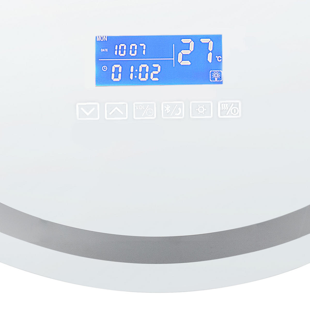 OGLINDĂ DE BAIE CU LED 60/60 cm cu Bluetooth-Lautsprecher argintie Brognon - argintiu, sticlă (60/60/4cm) - Beliani