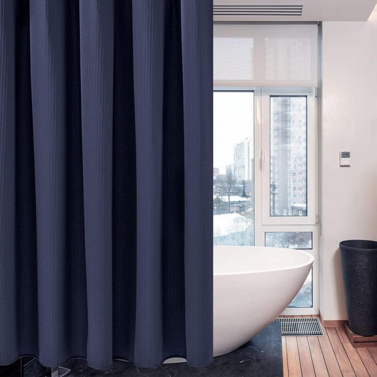 DUSCHVORHANG Dunkelblau Stoff schimmelresistent mit beschwertem Saum - Blau, Textil (183/183cm) - MCBOSON