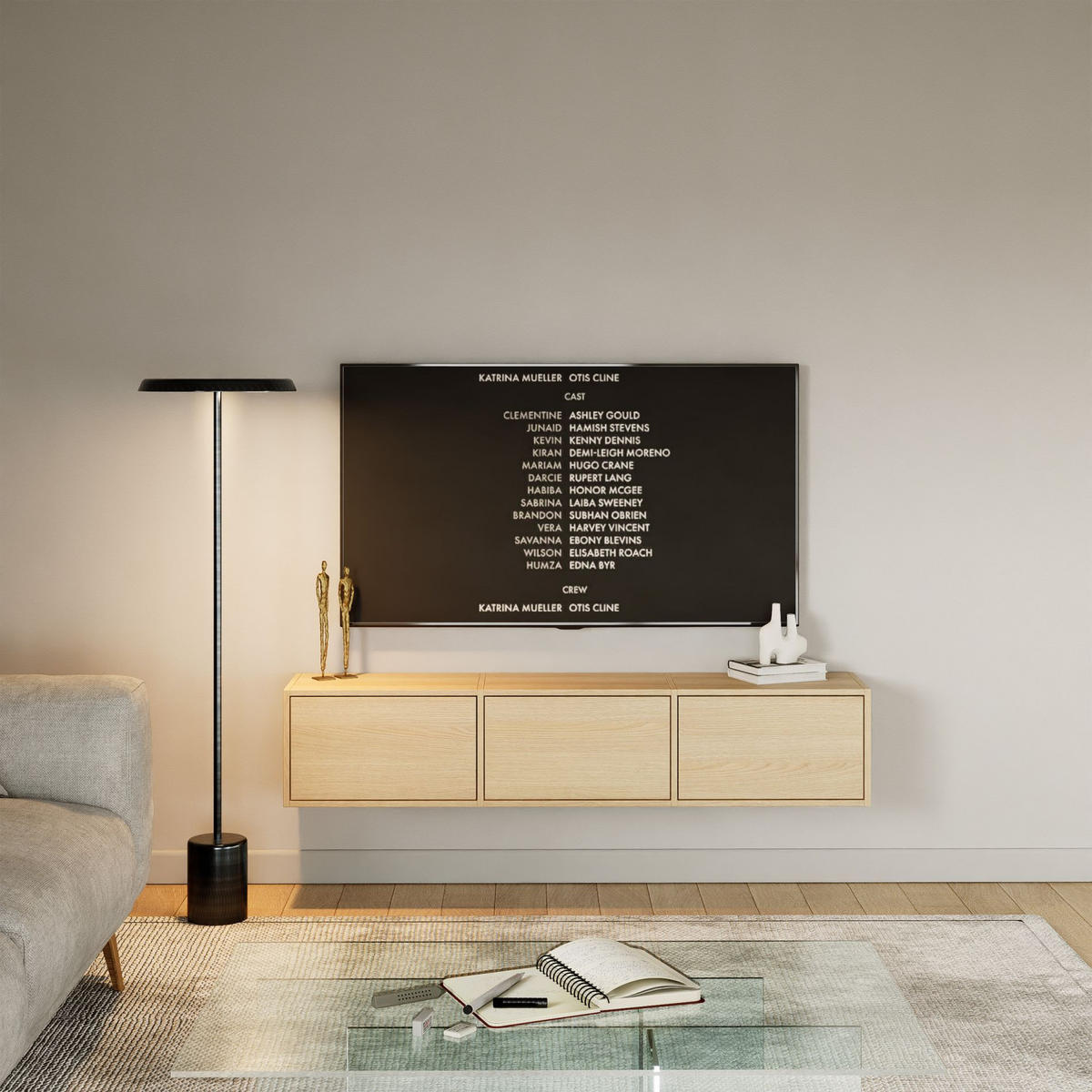 TV-LOWBOARD hängend, 3 Klappen, Eiche, 150 cm - Beige, Holzwerkstoff (150.1/30/30cm) - Selsey