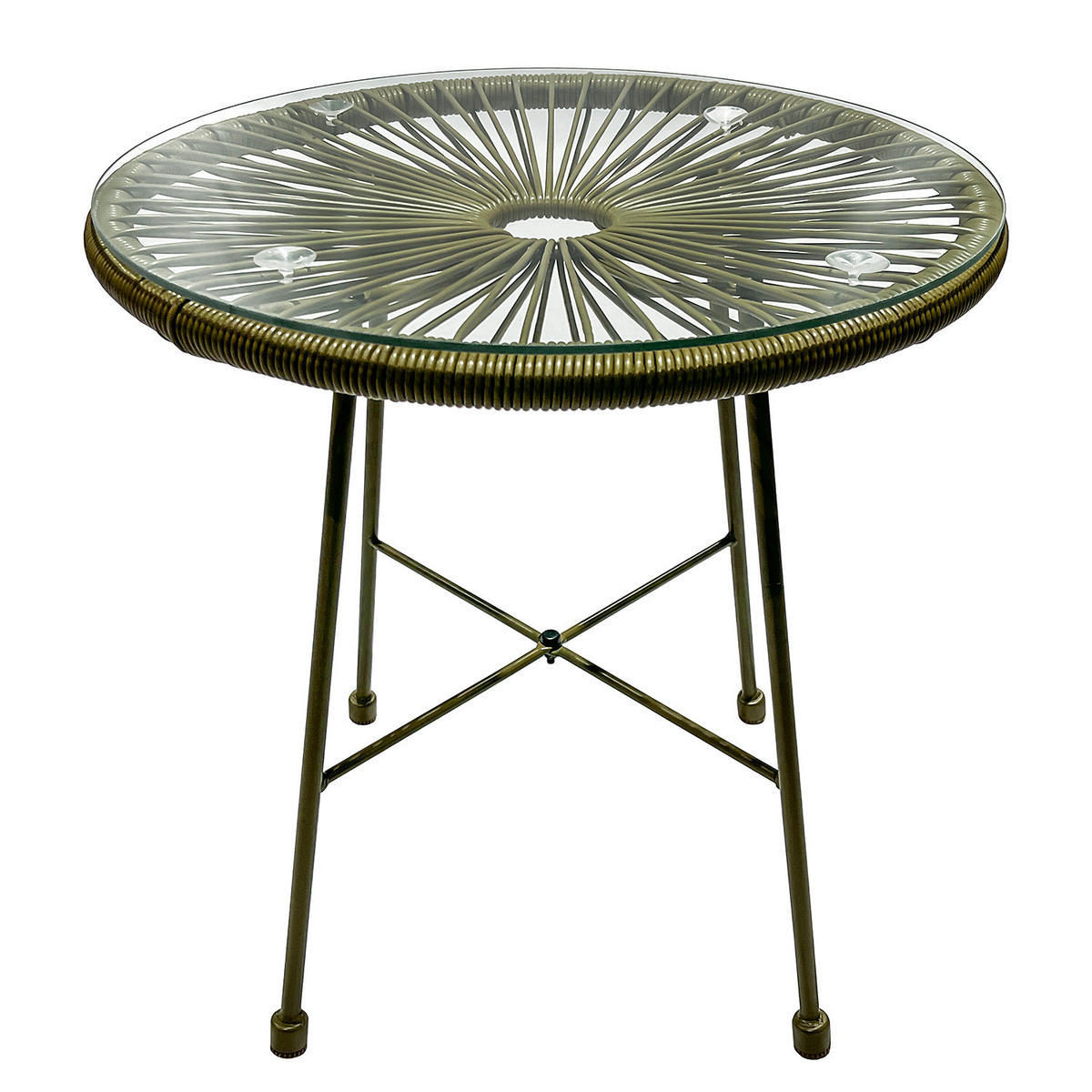 SITZGRUPPE - Stahl / Polyrattan - 3-teilig - Olivgrün, Naturmaterialien/Glas - home24