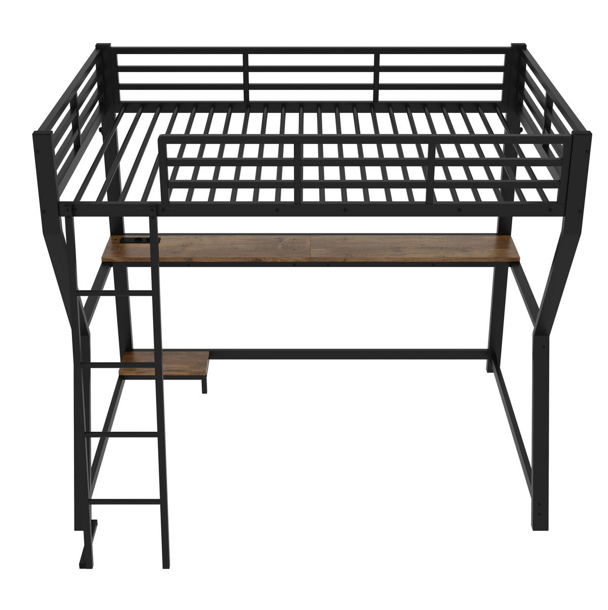 HOCHBETT 90/200 cm mit LED-Beleuchtung, Schreibtisch und USB-Anschluss - Schwarz, Metall (90/200cm) - Flora Grace
