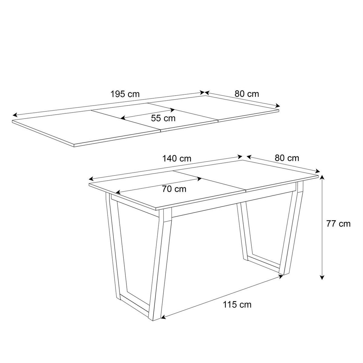ESSTISCH ARTON II ausziehbarer Tisch 140-195 cm für 6-8 Personen - Schwarz/Weiß, Holzwerkstoff/Metall (140/80/77cm) - Lookway