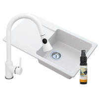SPÜLBECKEN Trendy mit Batterie Siphon - Weiß, Kunststoff/Stein (76/44/16cm) - Granitan