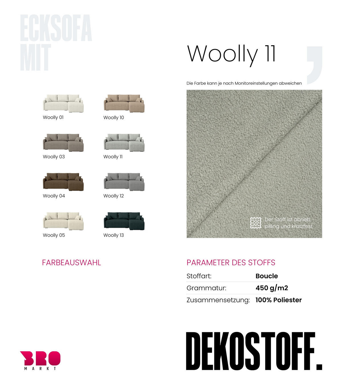ECKSOFA Malen mit Schlaffunktion Grau Bouclé - Hellgrau, Textil (215/141cm) - Bromarkt